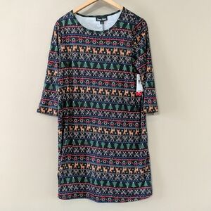 Whimsical Christmas Dress NWT Reindeer Candy Cane Tree Dress Wreaths